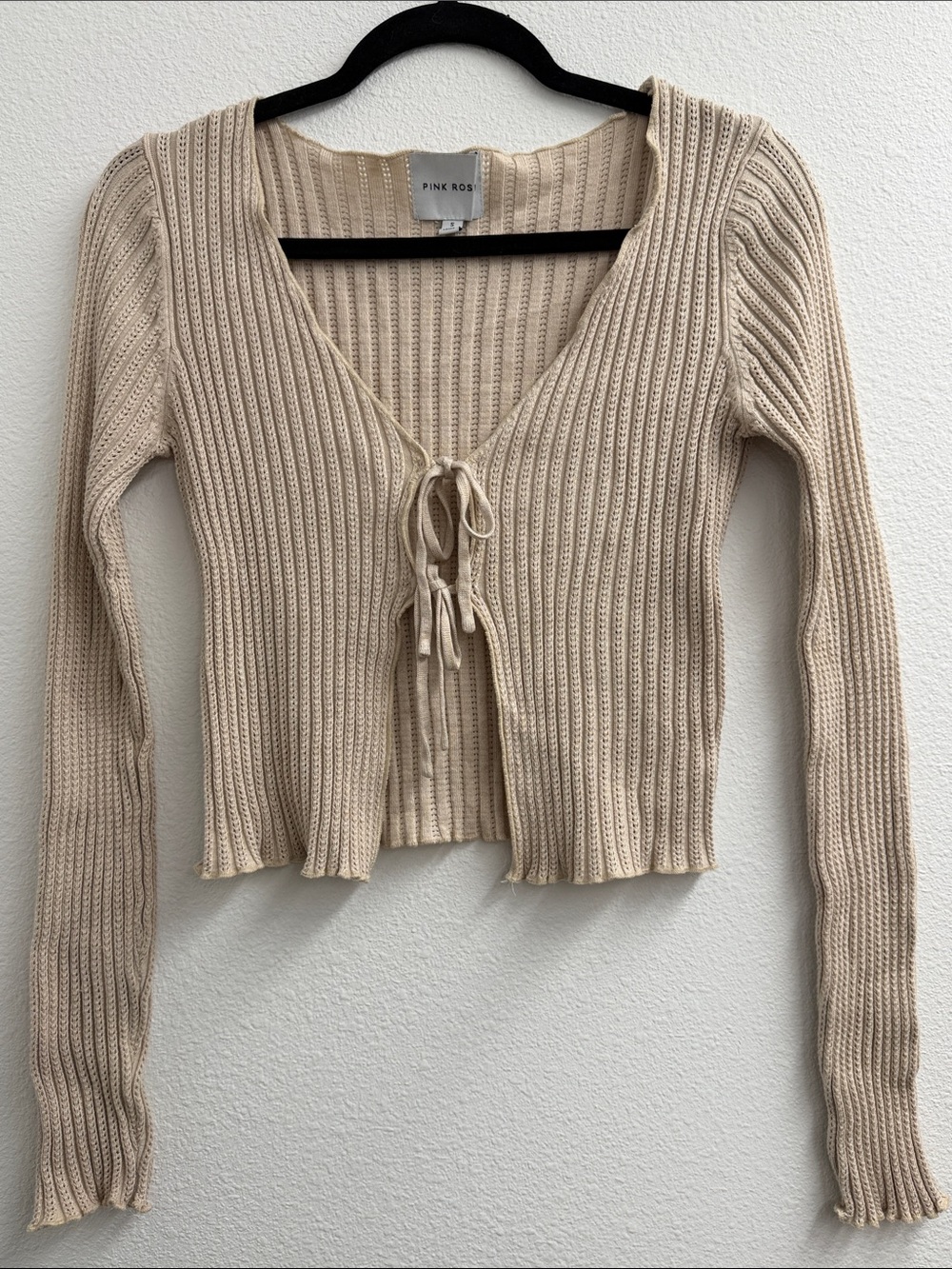 PINK ROSE y2k coquette girl Ribbed Tie-Front long sleeve cardigan size small